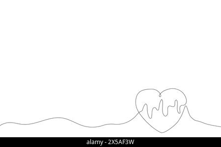 Umreißen des Herzens mit Herzschlagvektor eine Linie ununterbrochene Zeichnung Illustration, minimalistischer Hintergrund. Handgezeichneter linearer Silhouettenhintergrund. Stock Vektor