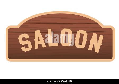 Vintage-Holzschild im Saloon, Cowboy-Ästhetik-Konzept. Wilder Westen, Landhausstil. Illustration des flachen Vektors auf weißem Hintergrund isoliert. Element für Pri Stock Vektor