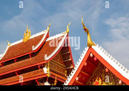 Dach des Klosters Wat May Suwannaphumaham, Luang Prabang, Laos Stockfoto