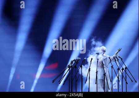 Malmö, Schweden. Mai 2024. Der belgische Kandidat Mustii (Thomas Mustin) wurde bei einer Probe vor dem morgigen zweiten Halbfinale beim Eurovision Song Contest 2024 in der Malmö Arena in Malmö, Schweden, am Mittwoch, den 08. Mai 2024, vorgestellt. BELGA PHOTO SANJIN STRUKIC Credit: Belga News Agency/Alamy Live News Stockfoto