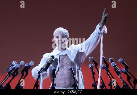Malmö, Schweden. Mai 2024. Der belgische Kandidat Mustii (Thomas Mustin) wurde bei einer Probe vor dem morgigen zweiten Halbfinale beim Eurovision Song Contest 2024 in der Malmö Arena in Malmö, Schweden, am Mittwoch, den 08. Mai 2024, vorgestellt. BELGA PHOTO SANJIN STRUKIC Credit: Belga News Agency/Alamy Live News Stockfoto