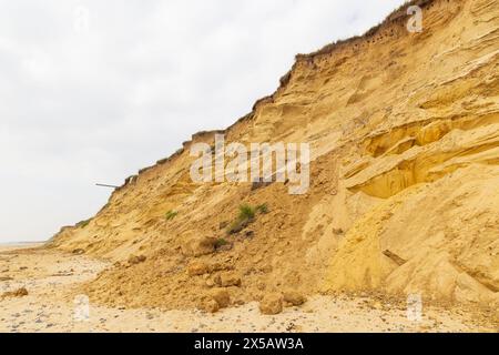 Die zerklüfteten Klippen am Covehithe Beach, Covehithe, Suffolk. UK. Stockfoto