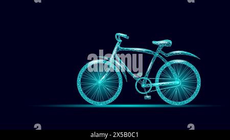 3D-E-Bike mit niedrigem Poly-Design. Moderne Transportlieferung. Outdoor Sport Aktivität umweltfreundliches Fahrrad polygonale Poster Vektor Illustration Stock Vektor