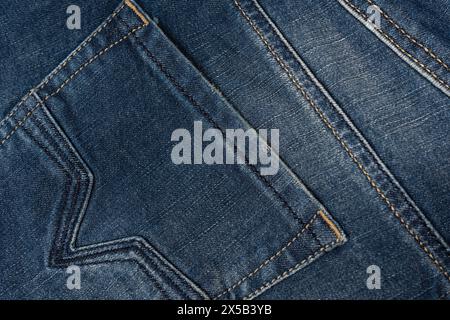 Blaue Jeans Denim-Textur als Hintergrund. Draufsicht. Stockfoto