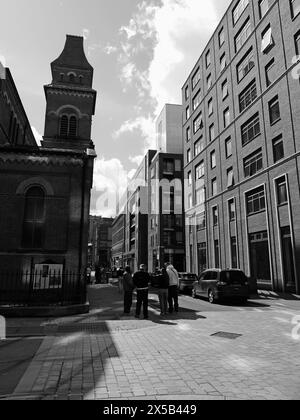 28-04-24 MANCHESTER. Halle St. Peter's, die Proben- und Aufnahmestudios des Halleschen Orchesters an der Ecke Murray Street und Blossom Street. Stockfoto