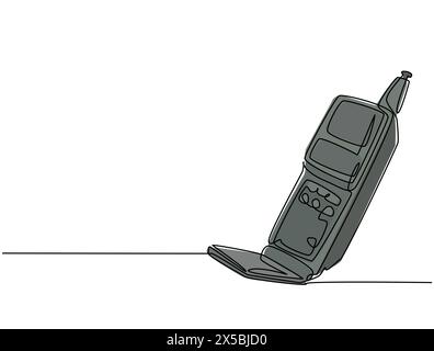 Eine einzige Zeilenzeichnung eines alten Retro-Flip-Mobiltelefons. Klassisches Vintage-Mobiltelefon zur Kommunikation Konzept durchgehende Linie Grafik Zeichnen Design Vect Stock Vektor