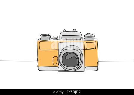 Eine fortlaufende Linienzeichnung der alten analogen Retro-spiegelreflexkamera, Vorderansicht. Vintage klassische Fotografie Ausrüstung Konzept einzigen Linie zeichnen Grafik-Design Stock Vektor
