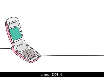 Einzelne durchgehende Zeilenzeichnung eines alten Retro-Flip-Mobiltelefons. Klassisches Vintage-Mobiltelefon zur Kommunikation Konzept einzeilige grafische Zeichnung Design Vect Stock Vektor