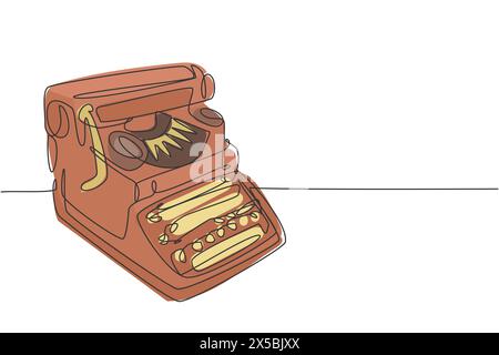 Eine einzeilige Zeichnung eines klassischen Retro-Schreibmaschinensatzes von der Seitenansicht. Vintage Büroartikel Konzept kontinuierliche Linie Zeichnung Grafik Design Vektor Ill Stock Vektor