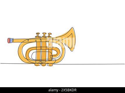 Einzelne kontinuierliche Linienzeichnung der Taschentrompete. Blasinstrumente. Modernes Konzept eine Linie zeichnen Design Grafik Vektor Illustration Stock Vektor