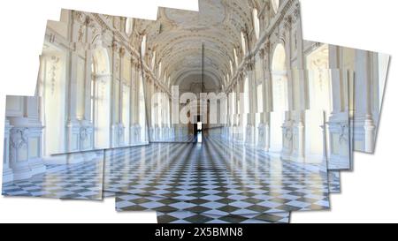 Kreatives Bild der Galerie Reggia di Venaria reale - Italien. Luxuriöse Marmor im barocken Königspalast Stockfoto