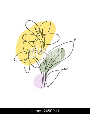 Eine einzige Linie Zeichnung Schönheit Jasmin Blume Vektor Illustration. Minimalistischer tropischer Blumenstil, Liebesromantik-Konzept für Poster, Wanddekor-Druck. Stock Vektor