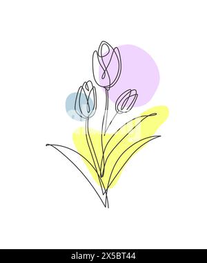 Eine einzelne Linie Zeichnung Schönheit Tulpe Blume Vektor Illustration. Minimalistischer Blumenstil, romantisches Poster-Konzept, Wanddekorationsdruck. Mo Stock Vektor