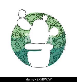 Durchgehende Linie mit süßen tropischen Kaktuspflanzen. Bedruckbare dekorative Zimmerpflanze für Wohnwanddekoration. Spiralkreis drehen Stock Vektor