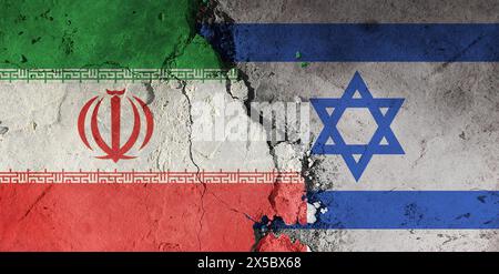 Diplomatische Beziehungen zwischen Israel und Iran. Die Fahnen der beiden Länder. iran-Flagge und israel-Flagge. Stockfoto