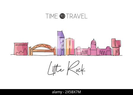 Eine einzelne Linie zeichnet die Skyline von Little Rock, Arkansas. Welthistorische Stadtlandschaft. Postkarte für das beste Urlaubsziel. Editierbarer Strich trendy Stock Vektor