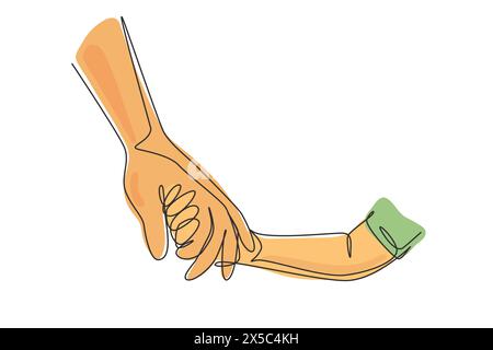 Der Vater hält die Hand eines kleinen Kindes. Kindheit mit Familie. Tochter hat Beziehungen zu ihrem Vater. Heldenvater und Familie pri Stock Vektor