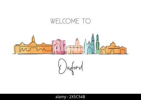 Eine einzige Linie mit der Skyline von Oxford, Ohio. Welthistorische Stadtlandschaft. Bester Postkartendruck für Urlaubsziele. Editierbarer Strich trendy Co Stock Vektor