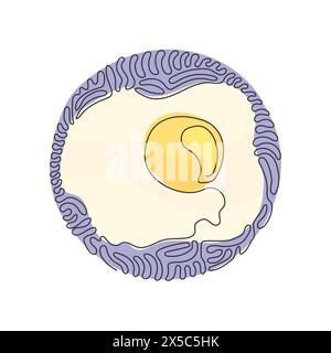 Eine durchgehende Schlange, die gebratenes Eierfrühstück zieht. Omelett-Dotter-Logo. Rührei. Gesunde Ernährung. Hintergrundstil mit kreisenden Wellen. Dynamisch o Stock Vektor