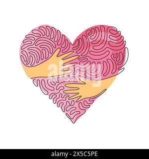 Einzelne durchgehende Linienzeichnung umarmen Herzform Design Vektorvorlage. Symbol oder Logo für Gesundheitssymbol. Wirbelnde Lockenform. Dynamisch ein Stock Vektor