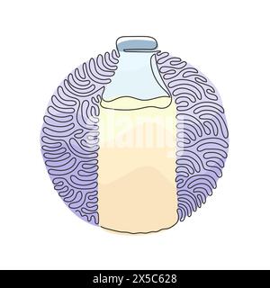 Durchgehende einzeilige Zeichnung geschlossene Glasflasche mit natürlicher Milch. Flasche frische Milchkuh. Milchprodukte, die zum Frühstück verwendet werden. Dreh Curl Circle Backgrou Stock Vektor