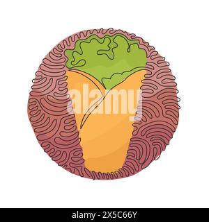 Eine einzelne Zeile mit Shawarma- oder Hühnerpackung. Türkisches Fast Food mit Fleisch und Gemüse. Mahlzeit auf dem Grill mit Shawarma. Hintergrund des Kreiskreises der Verwirbelung Stock Vektor