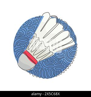 Durchgehende einzeilige Zeichnung Shuttlecock Badminton. Sportausrüstung, Wettkämpfe, Hobbys. Hintergrundstil mit kreisenden Wellen. Gesunder Lebensstil. Sünde Stock Vektor