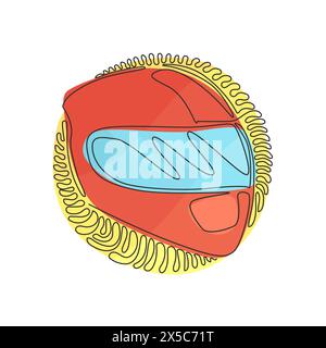 Einfacher, durchgehender Motorradsport-Helm mit Linienzeichnung. Logo des Racer-Helms. Motorsport Car Kart Racing Transportsicherheitskonzept. Spiralkreis drehen Stock Vektor