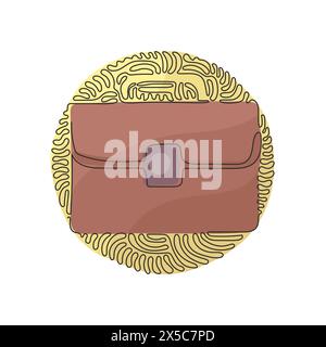 Einzelne einzeilige Zeichnung männliche Büroaktentasche. Geschäftssymbol. Aktenkoffer mit Schlosssymbol. Handtasche und Koffer. Hintergrundstil mit kreisenden Wellen. Co Stock Vektor