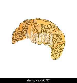 Einzeiliges Croissant und süße Brötchen. Bäckerei, französisches Croissant zum Frühstück am Morgen. Köstliches Gebäck. Wirbelnde Lockenform. Modernes Kontinuum Stock Vektor