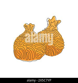 Durchgehende einzeilige Zeichnung Dim Sum, traditionelle chinesische Klöße. Asiatische Küche. Leckeres, dampfendes Brötchen zum Frühstück. Wirbelnde Lockenform. Einfach Stock Vektor