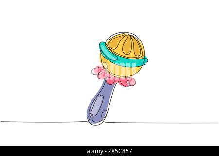 Rasselspielzeug mit durchgehender einzeiliger Zeichnung. Baby, Kleinkind-Plastikspielzeug. Kindererziehung, Wachstum und Entwicklungskonzept. Babyrasseln. Klassisches Rasselspielzeug. Stock Vektor