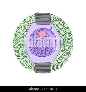 Einfache einzeilige Luxusuhr aus Stahl mit schwarzer Stoffarmband. Klassische silberne Herrenarmbanduhr mit Metallic-Uhrenband. Dreh Curl Circle Backgrou Stock Vektor
