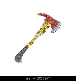 Eine Zeile mit rotem Feueraxt-Symbol. Feuerwehrmann Axt. Feuerlöschausrüstung. Professionelles Werkzeug und Instrument. Wirbelnde Lockenform. Continuou Stock Vektor