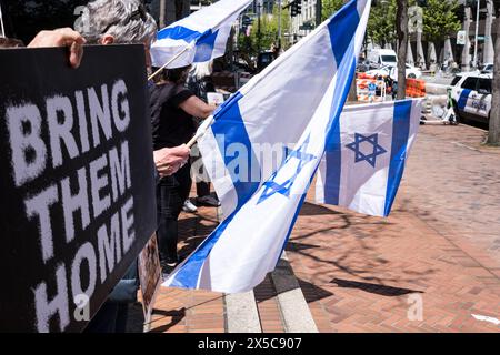 Seattle, USA. Mai 2024. Eine Unterstützung für Israel-Protest beim Federal Buliding in der Innenstadt. Quelle: James Anderson/Alamy Live News Stockfoto