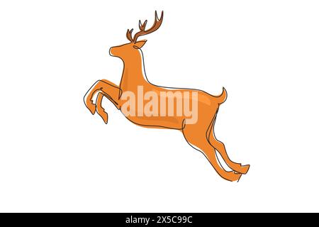 Durchgehende eine Linie, die Wildhirsche zieht. Stehendes wildes Rentier für das National Park-Logo. Elegantes Säugetiermaskottchen für den Naturschutz. Sünde Stock Vektor