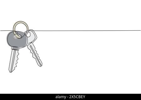 Symbol für einzelne durchgehende Linienzeichnung mit Schlüsseln. Haus-Apartment-Vermietung Konzept. Das Konzept der Privatsphäre, der Sicherheit und des Schutzes. Dynamisch o Stock Vektor