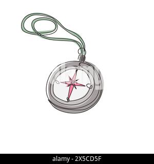 Symbol für eine durchgehende Linienzeichnung für das Symbol „Wanderkompass“. Camping-Scouting mit nützlichem Sommer-Reiseausrüstung-Werkzeug stellt Kompass zur Verfügung. Dynamisches Modell Stock Vektor