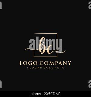 BC Initial Handschriftenlogo mit Rechteck Stock Vektor