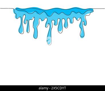 Durchgehende einzeilige Aufnahme von Flüssigkeitstropfen. Wasserflecken, Spritzer, Flecken. Flecken von Farbe fließen und Tropfen. Abstrakte Aquaformen isoliert auf weißem Hintergrund Stock Vektor