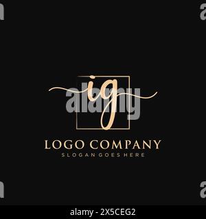 IG Initial Handschriftenlogo mit Rechteck Stock Vektor