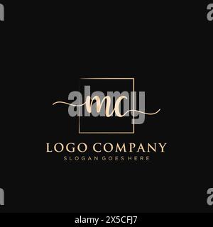 MC Initial Handschriftenlogo mit Rechteck Stock Vektor