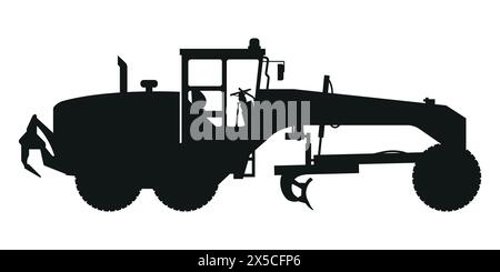 Silhouette des Motorgraders. Schwere Maschinen für den Bau und den Bergbau Stock Vektor