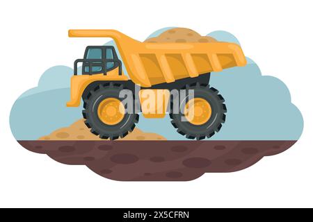 Cartoon des Bergbauwagens, der Sand lädt. Schwere Maschinen, die im Bau- und Bergbau eingesetzt werden Stock Vektor