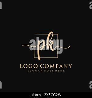 PK Initial Handschriftenlogo mit Rechteck Stock Vektor