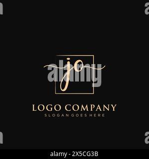 JO Initial Handschriftenlogo mit Rechteck Stock Vektor