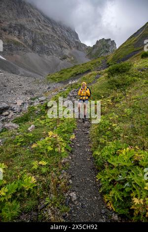 Wanderer auf dem Karnischen Höhenweg, Karnischen Alpen, Karnischen Alpen Hauptkamm, Österreich Stockfoto