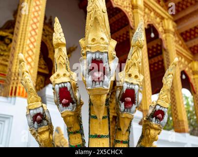 Naga-Gottheiten im Wat Nong Sikhounmuang, Luang Prabang, Laos Stockfoto