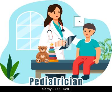 Kinderarzt Vektor-Illustration mit untersucht kranke Kinder für medizinische Entwicklung, Impfung und Behandlung im flachen Cartoon Hintergrund Design Stock Vektor