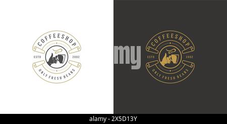 Kaffee- oder Teeshop Logo Vorlage Vektor Illustration mit Handheld Tasse Silhouette gut für Café Badge Design und Menüdekoration. Retro-Typographie Stock Vektor